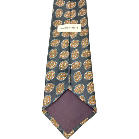 Geoffrey Beene Mens Vintage Tie Gray and Orange Paisley Pattern - Picture 7 of 7